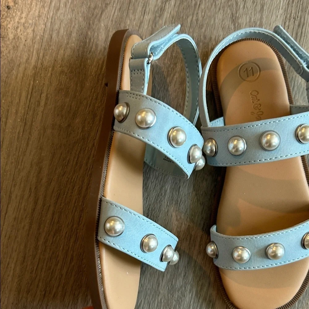 Cat & Jack Light Blue Sandals with Pearl Details